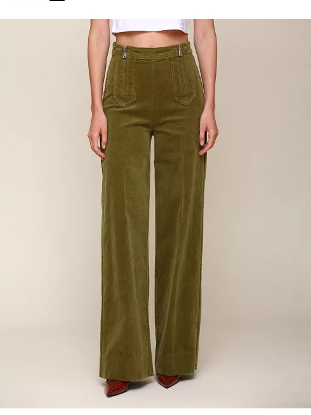 NWT Avec Les FillesWomen's Double-Zipper Olive Wide-Leg Pants